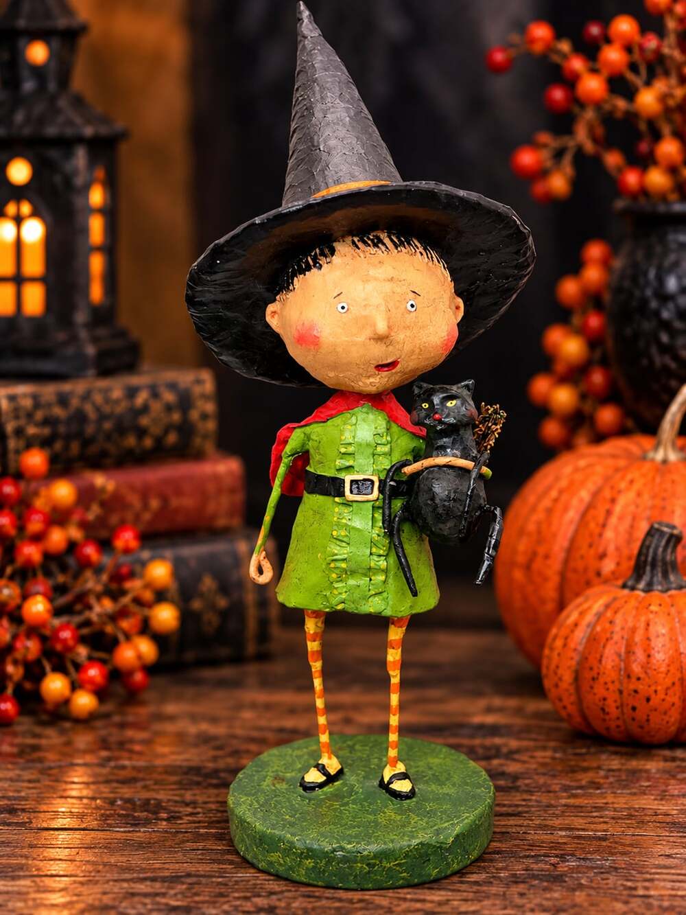 Lori Mitchell Witchy Hazel Witch Black Cat Halloween 9.5” Figurine No Bucket HTF